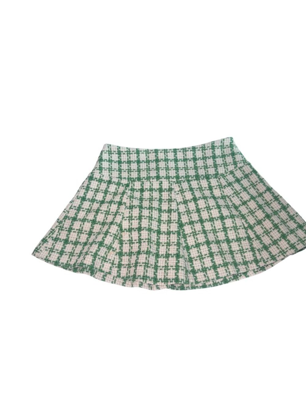 fab'rik Green Plaid Pleated Wool Blend Mini Skirt Medium Tennis Academia Preppy